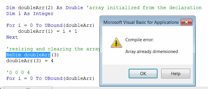 Compile error: Array already dimensioned