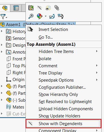 Show With Dependents command in assembly