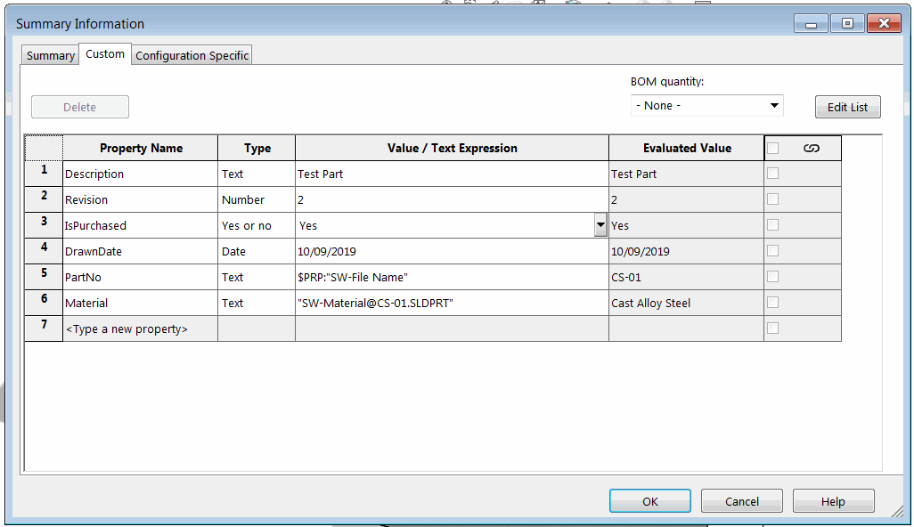 Custom properties of the file