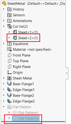 Cut-List folder and flat pattern feature