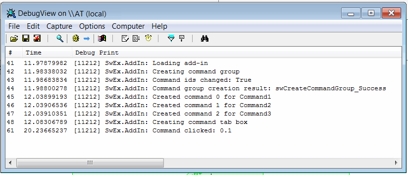 Trace messages in the debug view