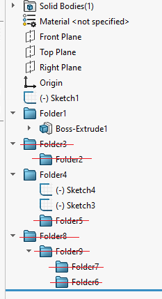 Empty folders deleted from the feature manager tree