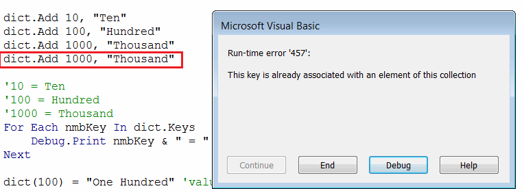 Run-time error &#39;457&#39; the key is already associated with an element of this collection when adding the duplicate key