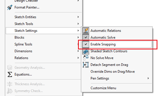 Enable Sketch snapping option