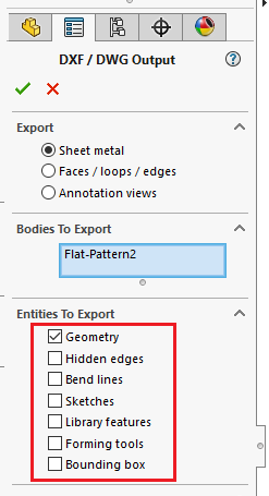 Flat pattern export options