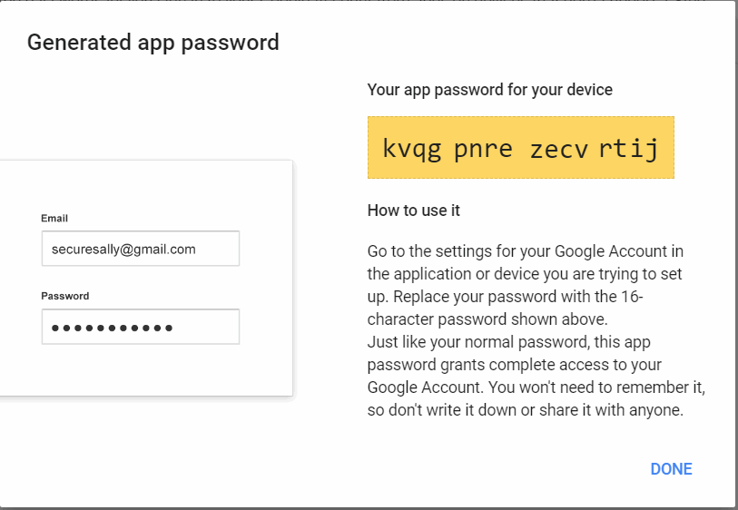 Generated password for the application