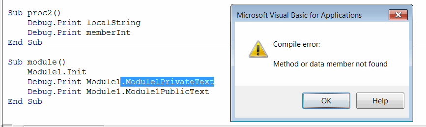Compile error: method or data member not found when calling the privately declared variable from outside class
