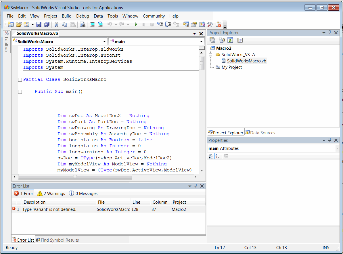 Example of macro recorded in VB.NET VSTA