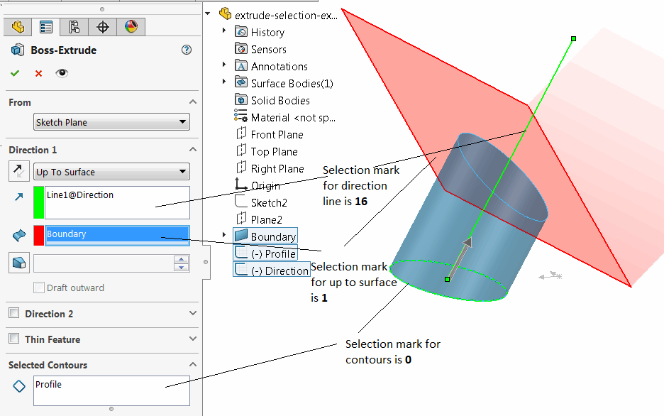 Selection marks for Extrude feature