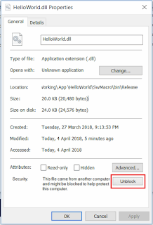 Option to unblock the dll file in Windows
