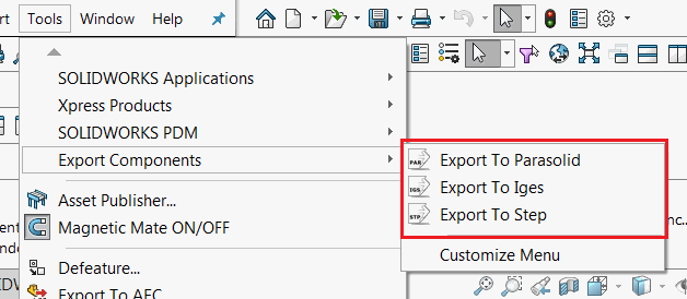 在SOLIDWORKS菜单中显示的命令