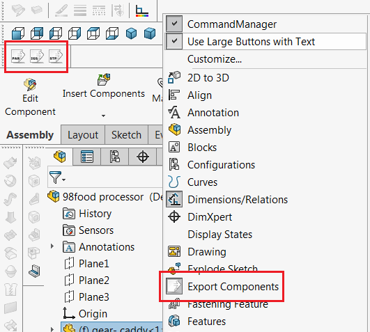 在SOLIDWORKS工具栏中显示的命令