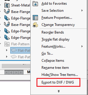 从零件导出平板图案到DXF/DWG
