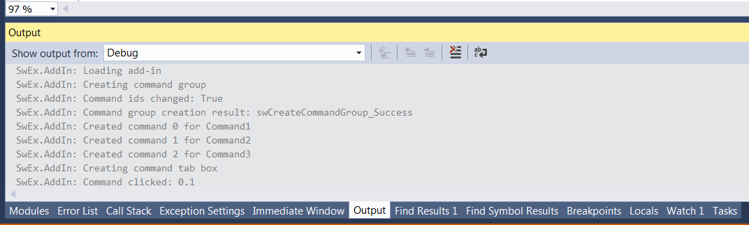 Visual Studio 输出窗口中的跟踪消息